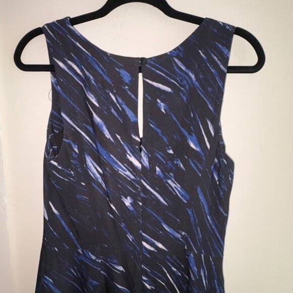 Milly Black Navy Brushstroke V Sheath Cocktail Business Formal Dress Size 4 - Picture 5 of 9